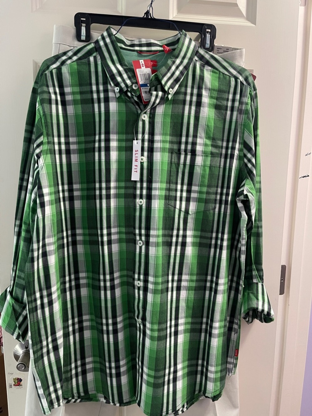 Izod Green Plaid mint green Button-Down Shirt XL